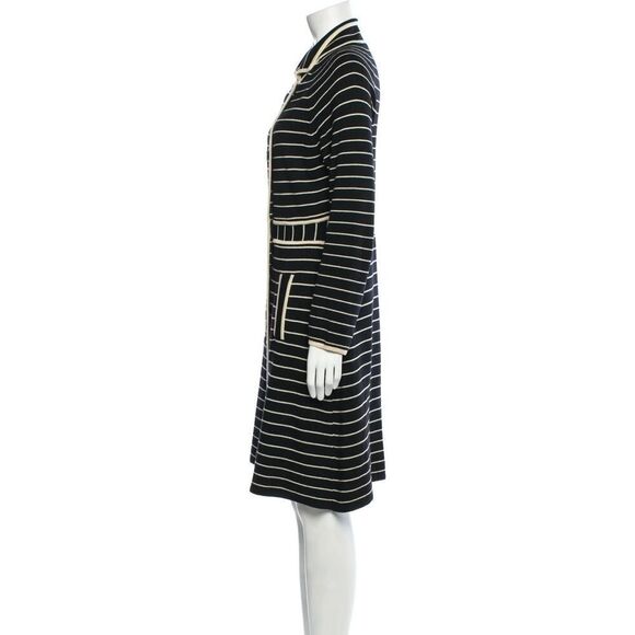 Tory Burch 100% Wool Knit Stripe Sweater Dress Black Cream L Long Sleeve - Picture 2 of 12